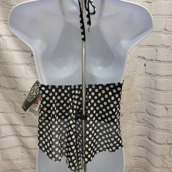 Coco Reef Aura Mesh Ruffle High Neck Polka Dot Cropped Tankini Top - Picture 5 of 6